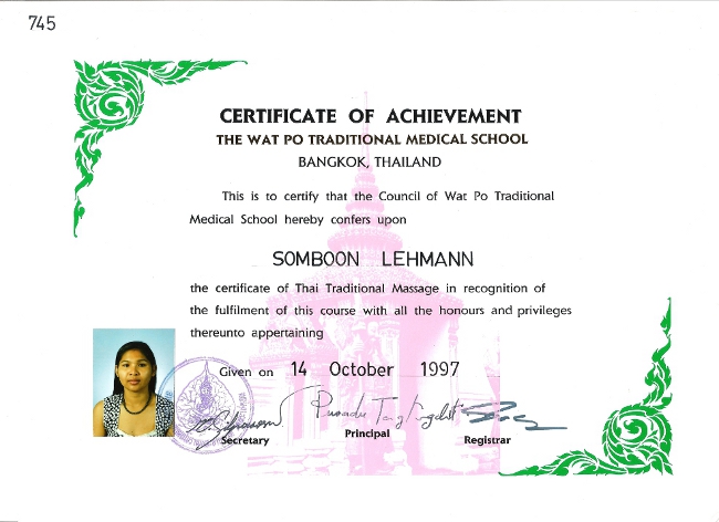Thaimassagen Zertifikat